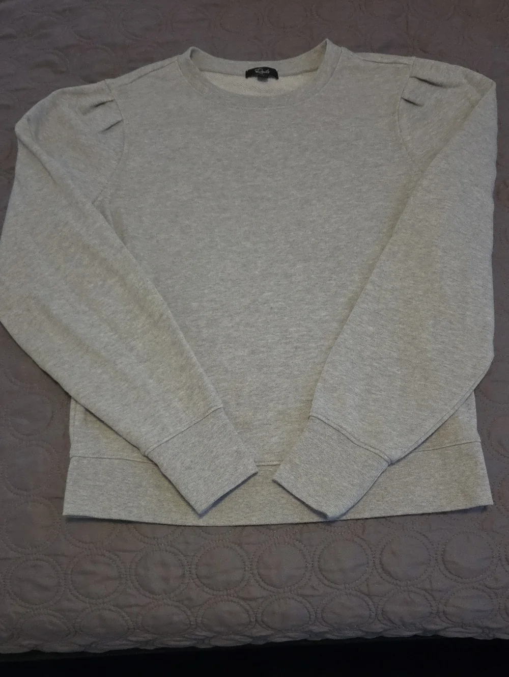 Rails Light Gray Crewneck Sweater with Subtle Puff Shoulders